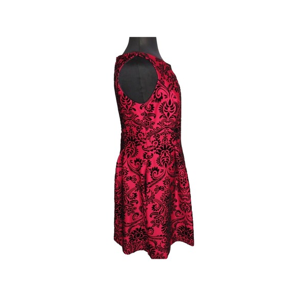 Gabby Skye Women's Red Black Velvet Flocked Fit And Flare Dress Plus Size 14W - Picture 9 of 14